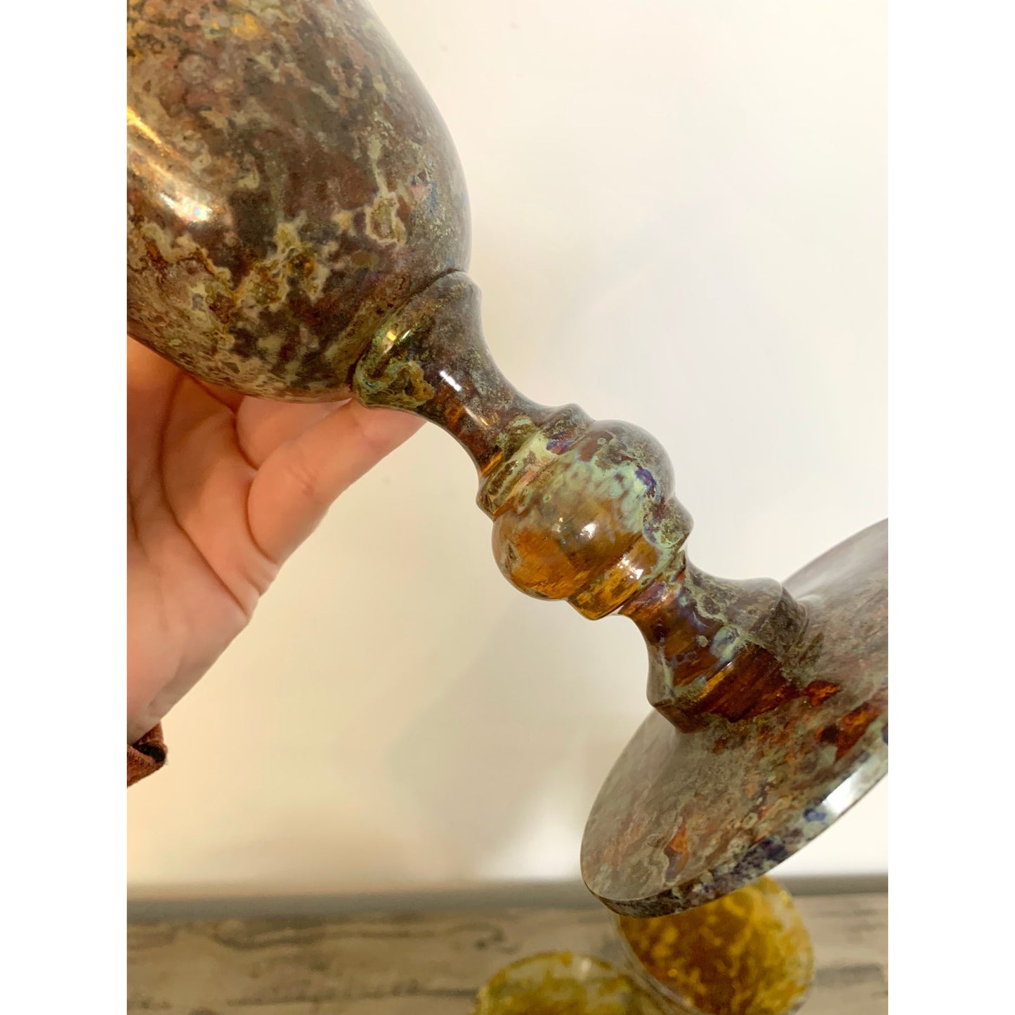 Neiman Marcus Red Moss Agate Goblets Set 3 Vintage Hand Blown Art Glass Poland