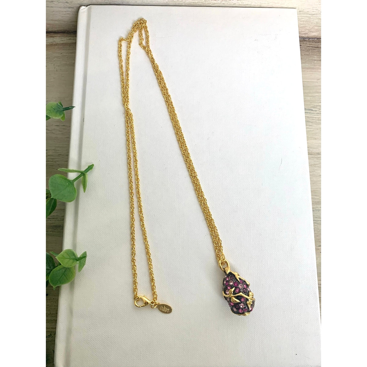 Vintage Joan Rivers Pink Purple Pendant Necklace Pave Rhinestone Gold Tone Romantic Glam