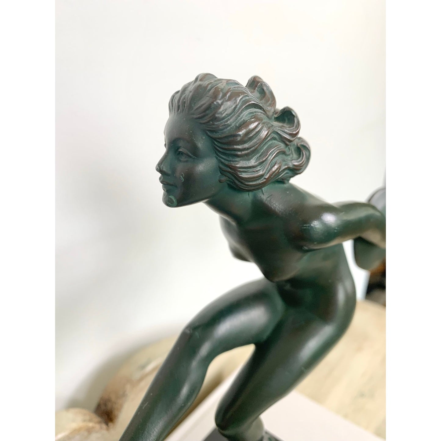 Vintage French Art Deco Garcia Dancer Sculpture Le Verrier Figural Statue Marble Base