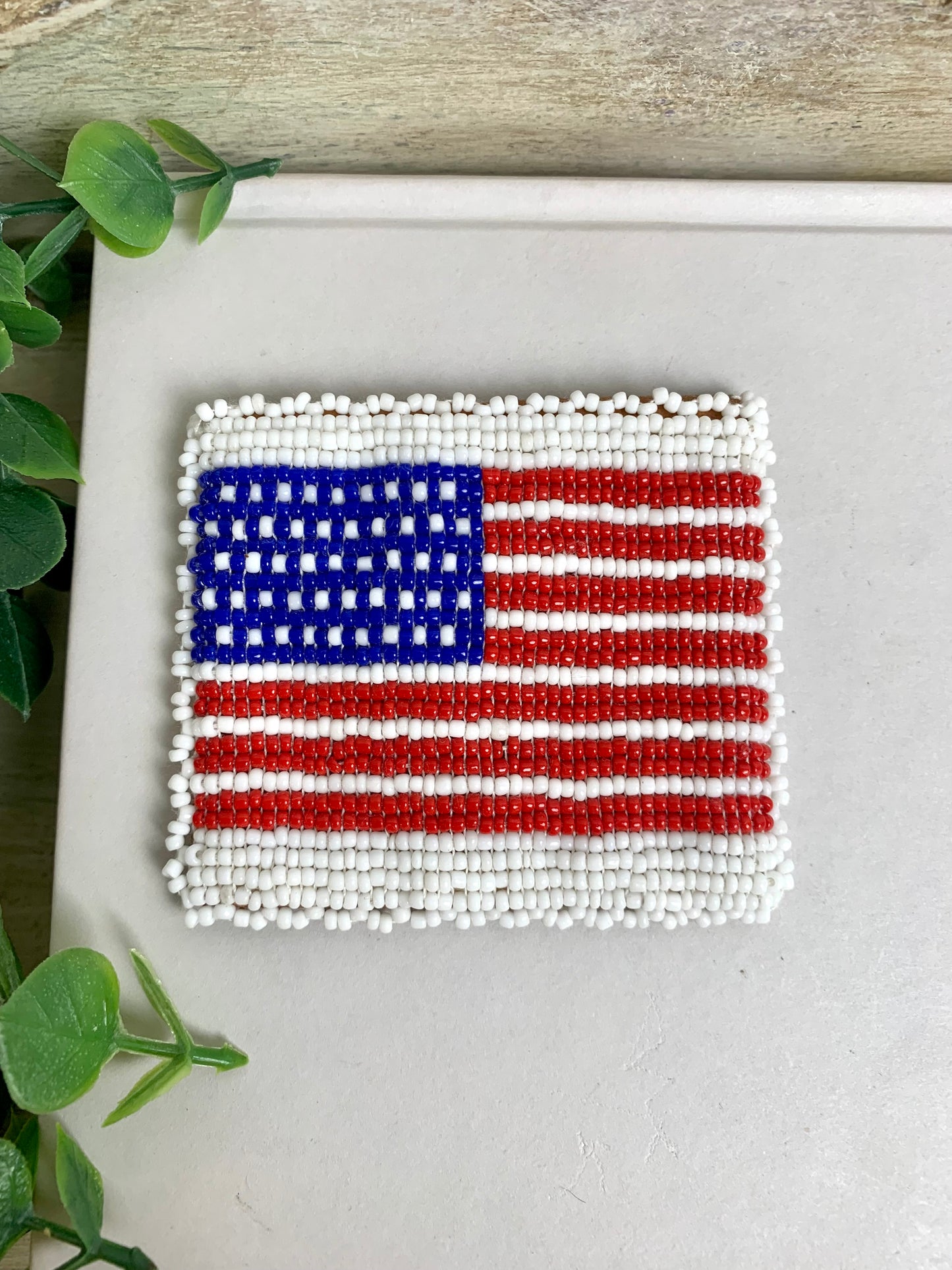 Vintage Leather Coin Purse with Beaded American Flag