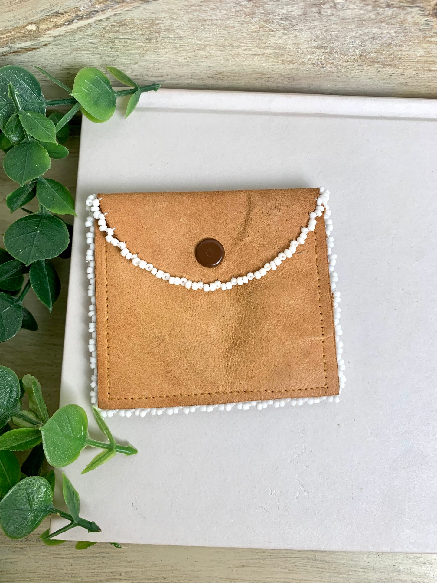 Vintage Leather Coin Purse with Beaded American Flag