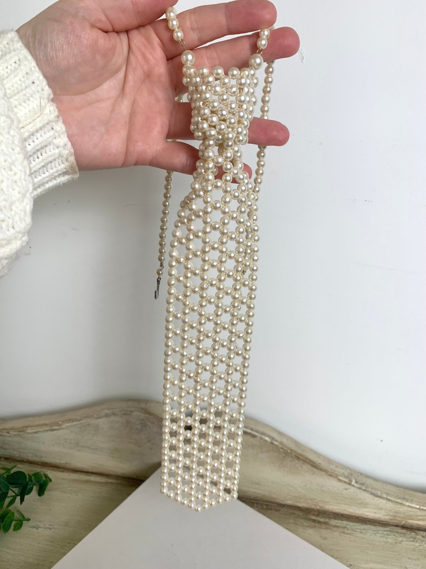 Vintage Faux Pearl Necktie Statement Necklace