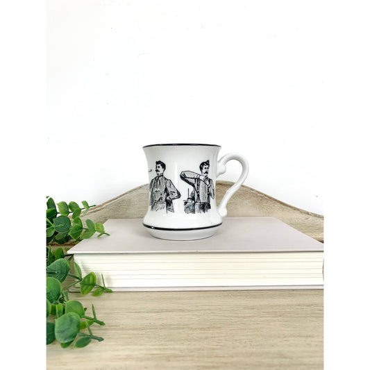 Vintage Dapper Men Mustache Mug Japan Black White Coffee Cup Barware Dad Gift