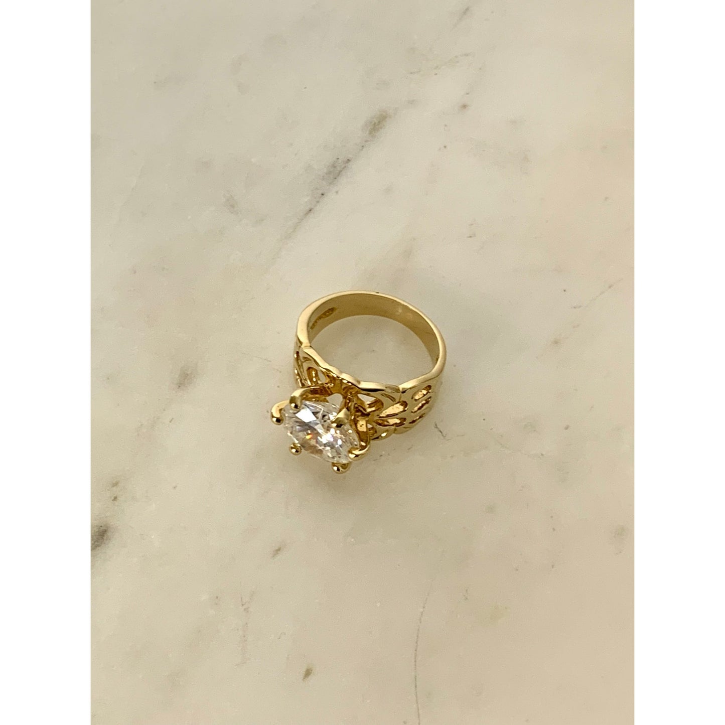 Vintage Uncas Sterling Silver Gold Vermeil Statement Ring CZ Size 8.25 Cocktail