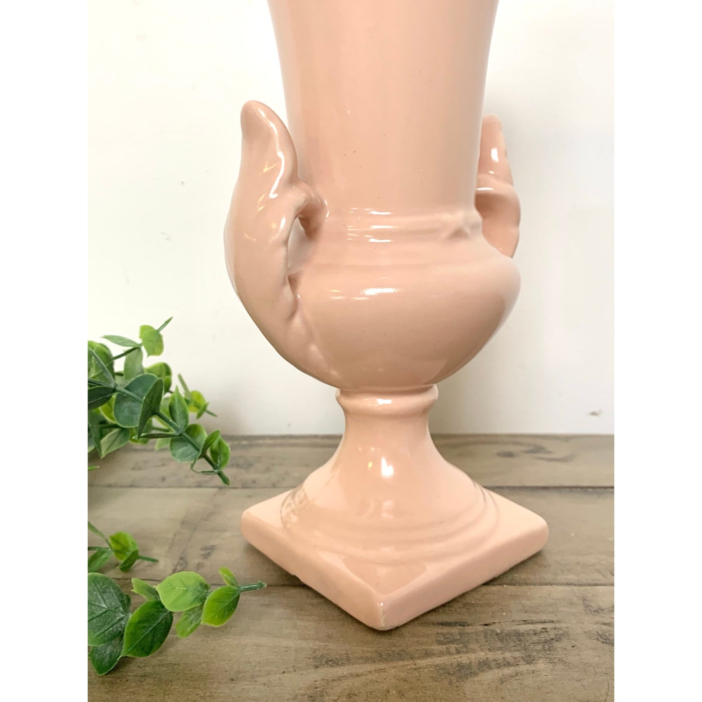 Vintage Royal Haeger Blush Pink Vase with Handles Mid Century Ceramic Pedestal Urn