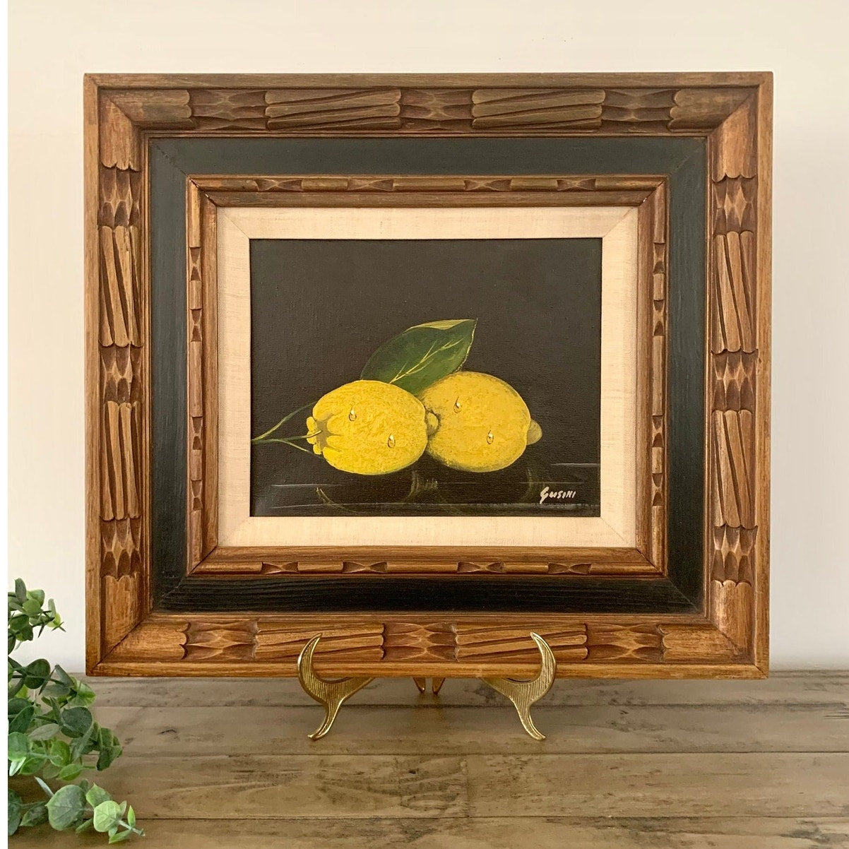 Vintage Original Oil Painting by Antonio Gusini Still Life Lemons Framed Canvas