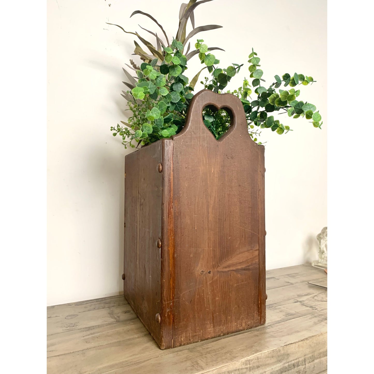 Vintage Wood Heart Cutout Umbrella Stand Magazine Holder Primitive Farmhouse Feminine Rustic