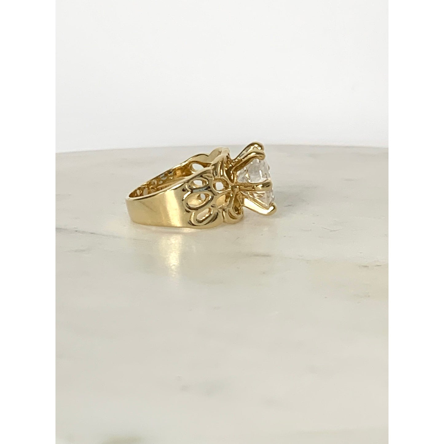 Vintage Uncas Sterling Silver Gold Vermeil Statement Ring CZ Size 8.25 Cocktail