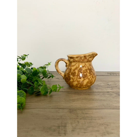 Vintage Pfaltzgraff Spongeware Ceramic Creamer Vase Tan and Brown Cottagecore Old Money Servingware