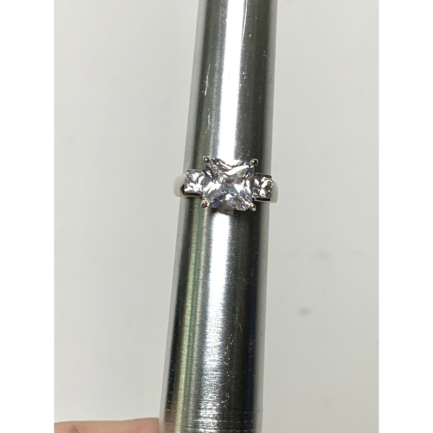 Vintage Sterling Silver Ring with Cubic Zirconia Size 7.25 Princess Cut - 925