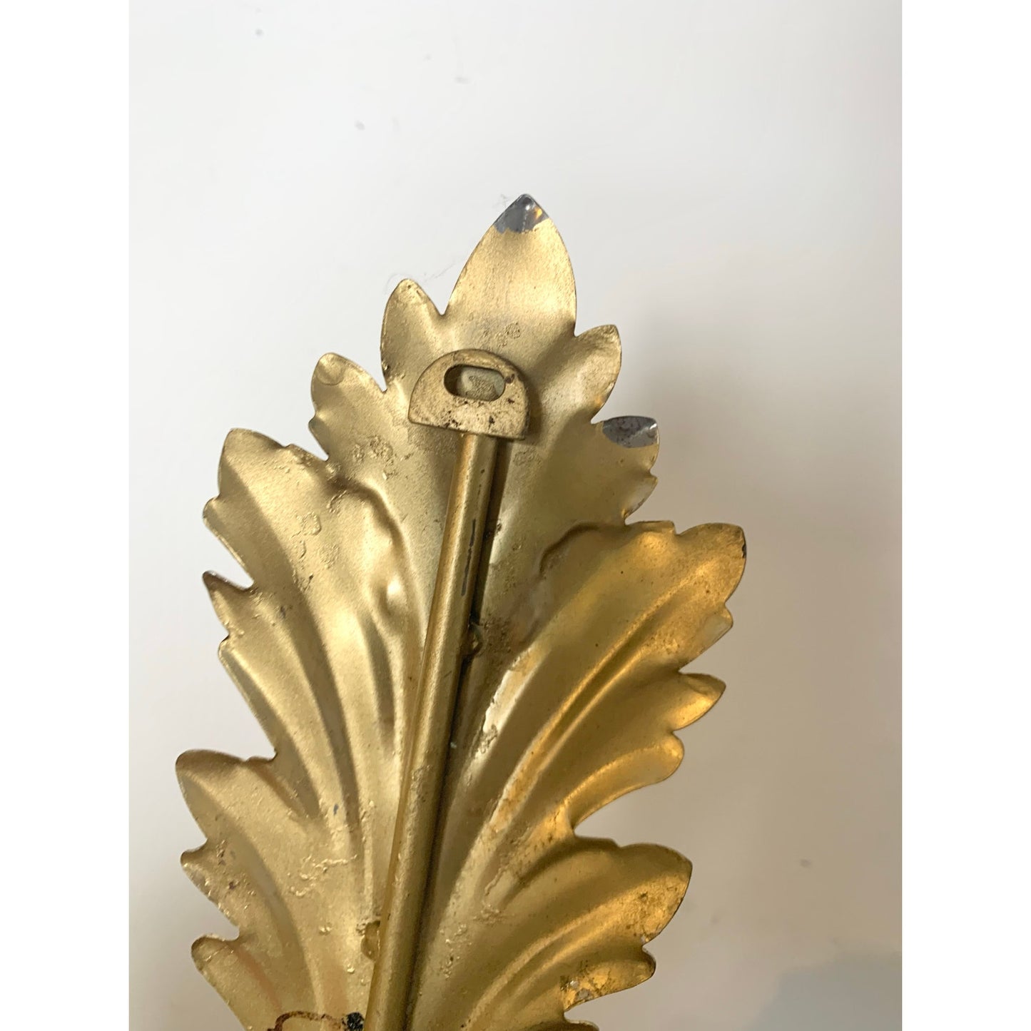 Vintage Gold Leaf Wall Sconces Pair Candleholders Hollywood Regency 15.5 Mid Century Glam