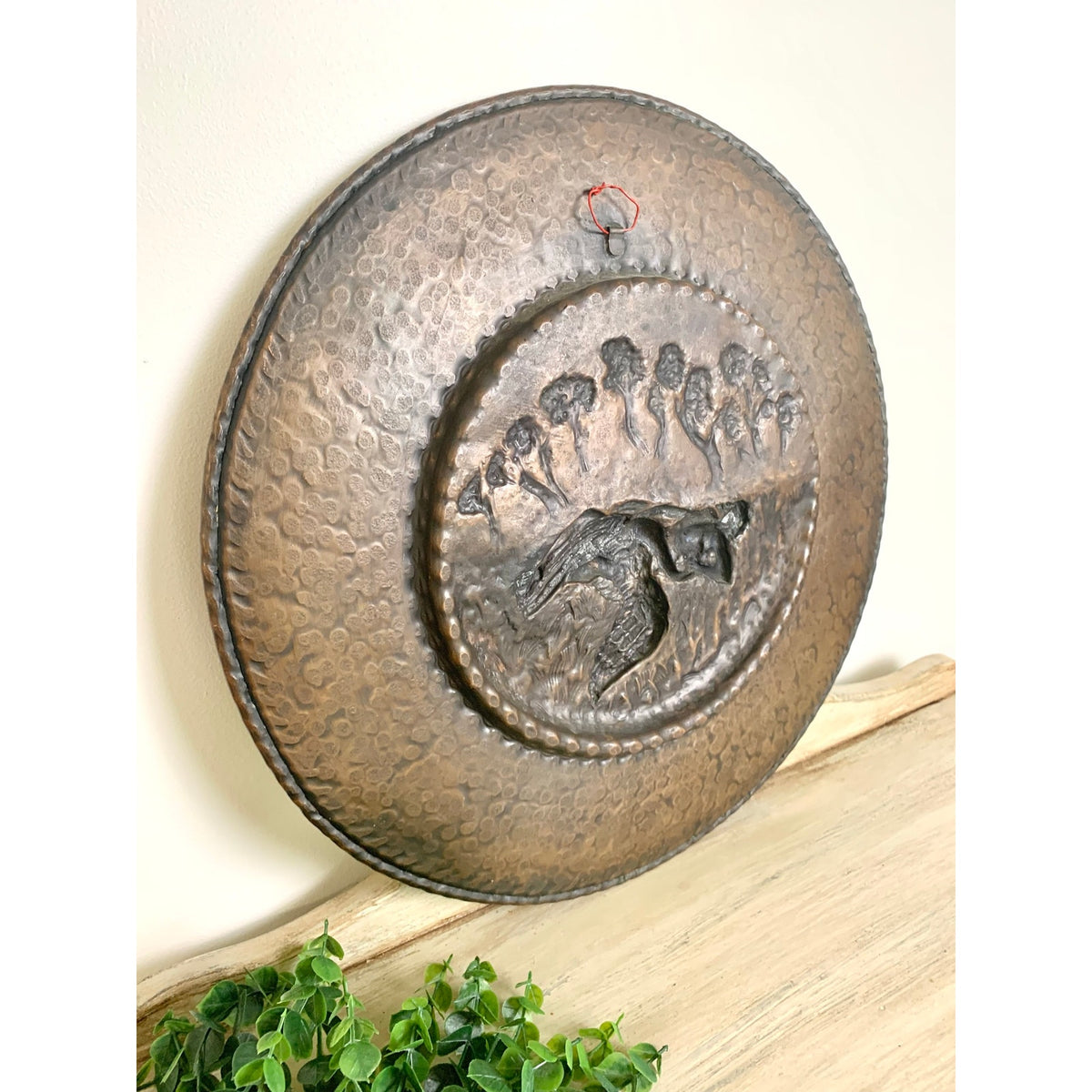 Vintage Copper Leda and Swan Repousse Wall Plaque Mythological Art Relief Scene