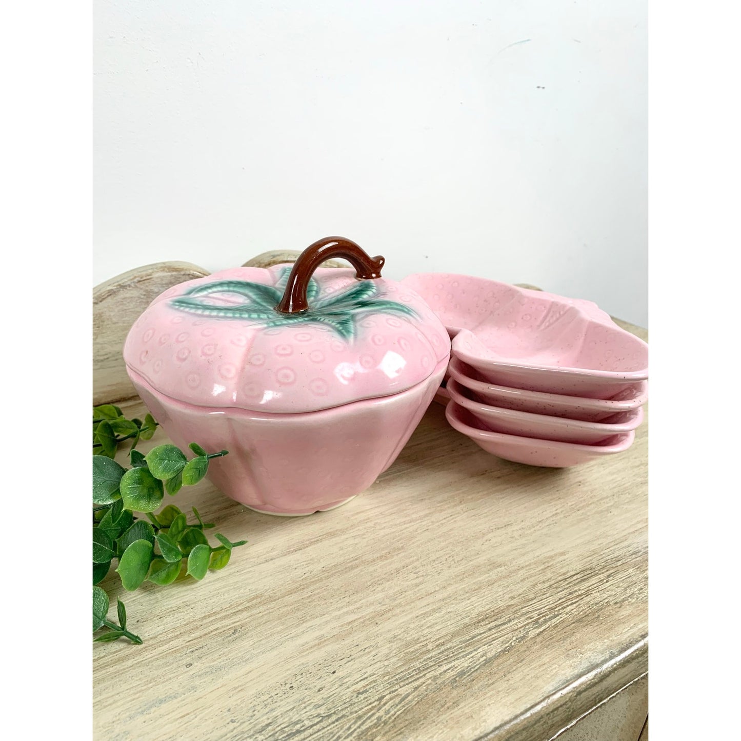 Vintage Pink Strawberry Ceramic Serving Set