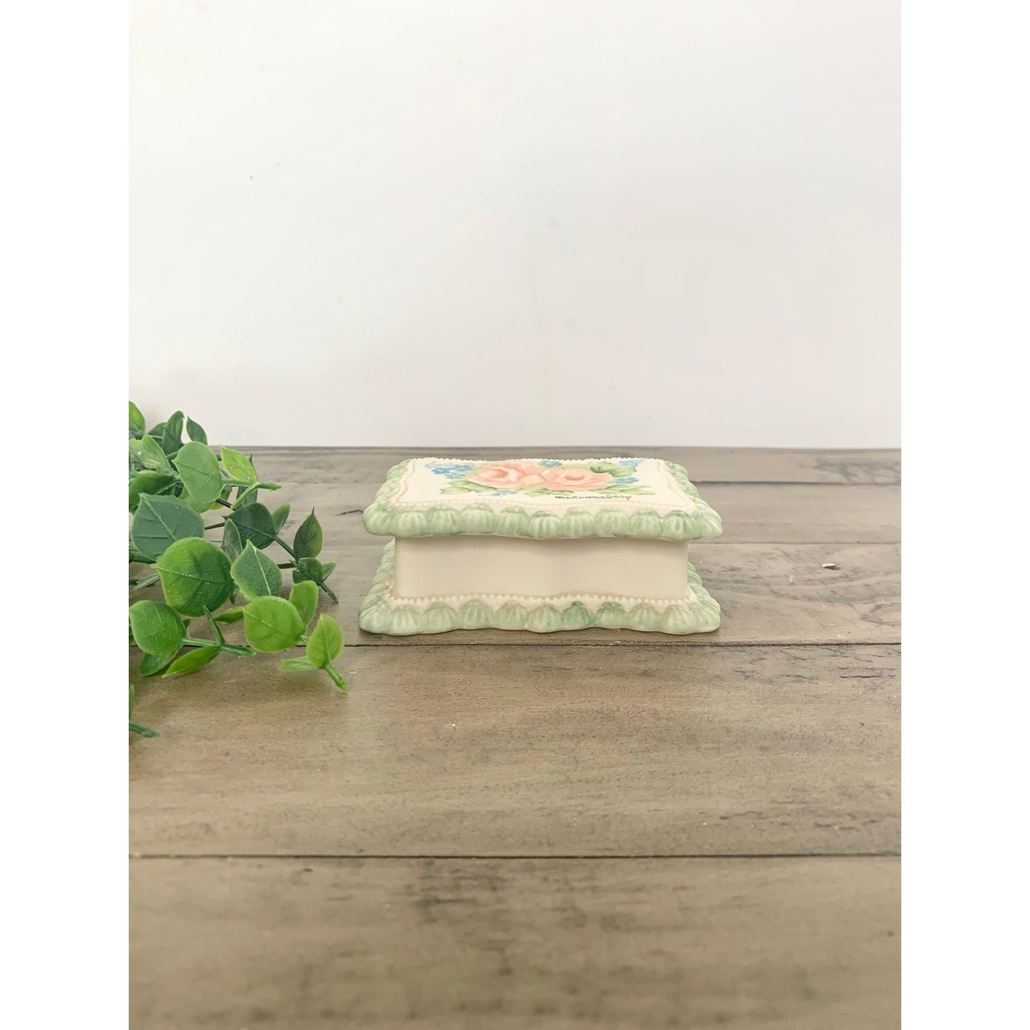 Vintage Hand-Painted Porcelain Trinket Box 1983 Shabby Cottage Pastel Floral Jewelry Box