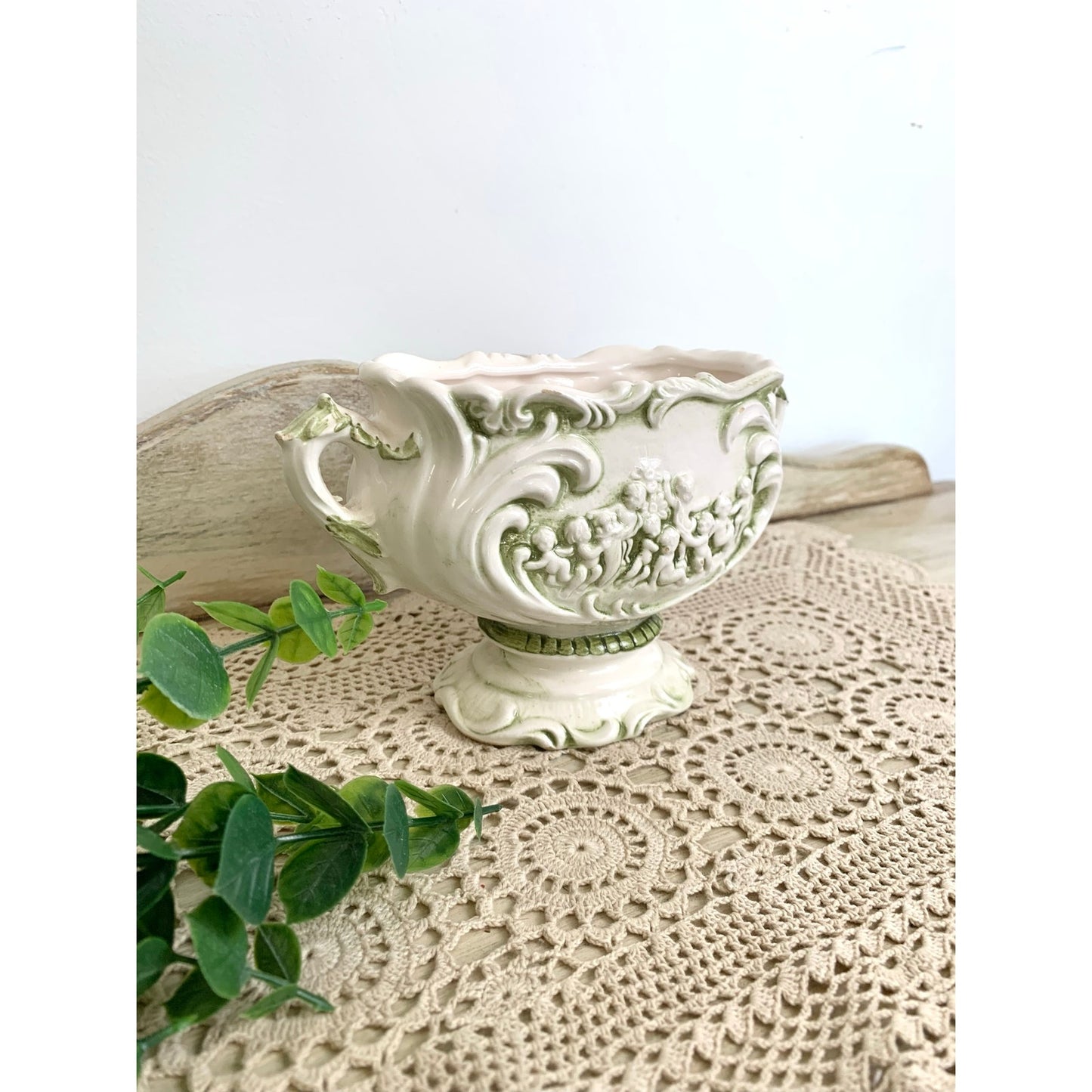 Vintage Relpo Pompei Cherub Vase Italian Style Ceramic Planter Romantic Cottage