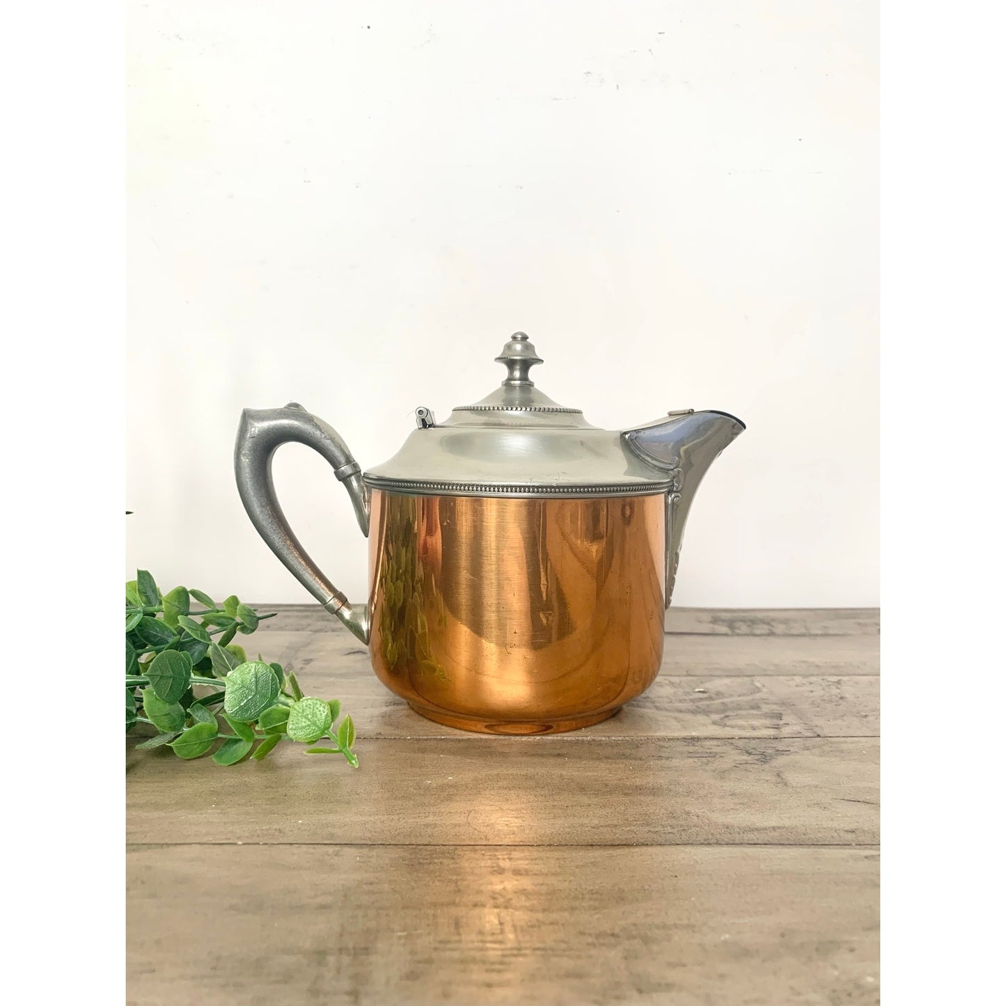 Vintage Manning Bowman Copper Teapot Coffee Pot Kettle Pewter Lid Rustic Cottage