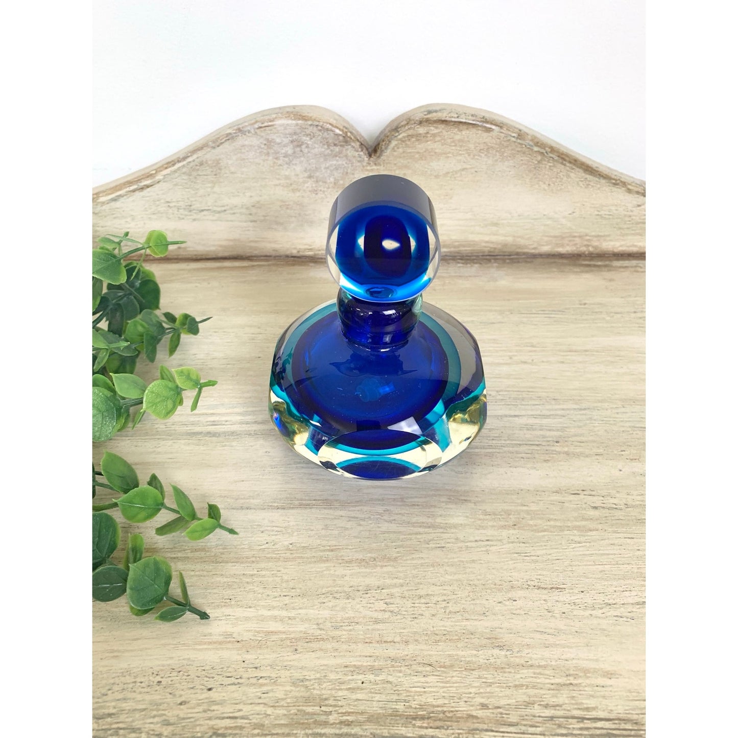 Vintage Murano Glass Perfume Bottle with Stopper Blue Sommerso Art Glass Retro MCM