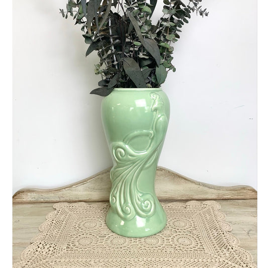 Vintage West Coast Pottery Green Bird Vase Art Deco Style Ceramic 12 Inch