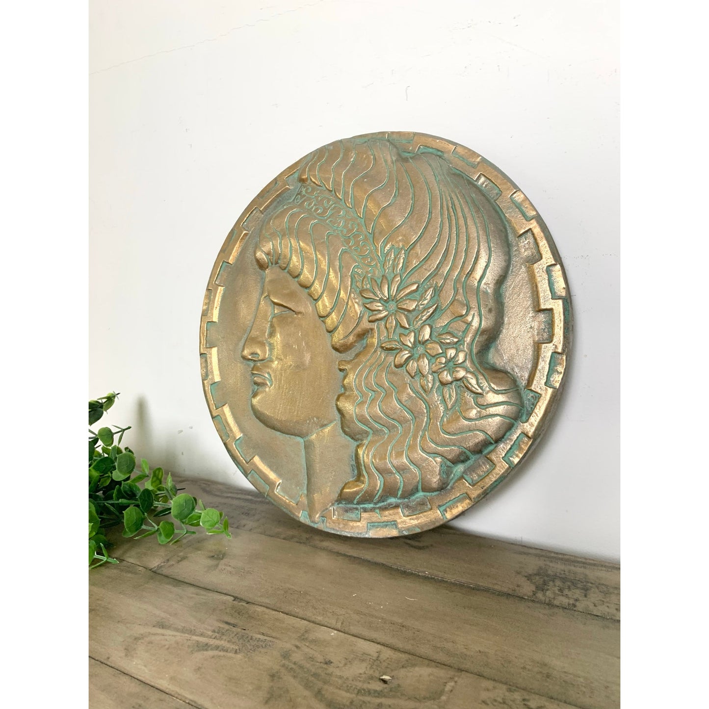 Vintage 1966 Scovill Metal Medallion Wall Hanging - Greek Old Money Old World