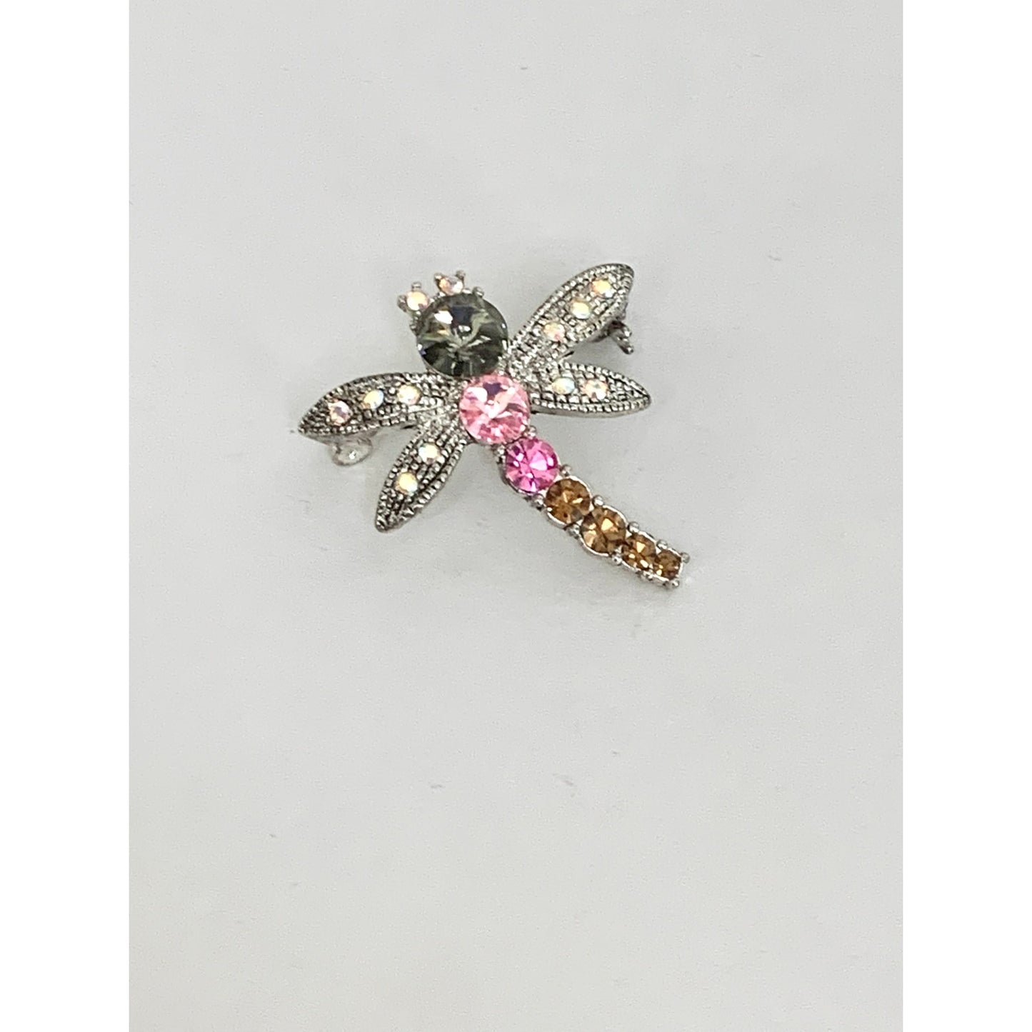 Vintage Rhinestone Dragonfly Brooch Pink Crystal Insect Pin Statement Jewelry