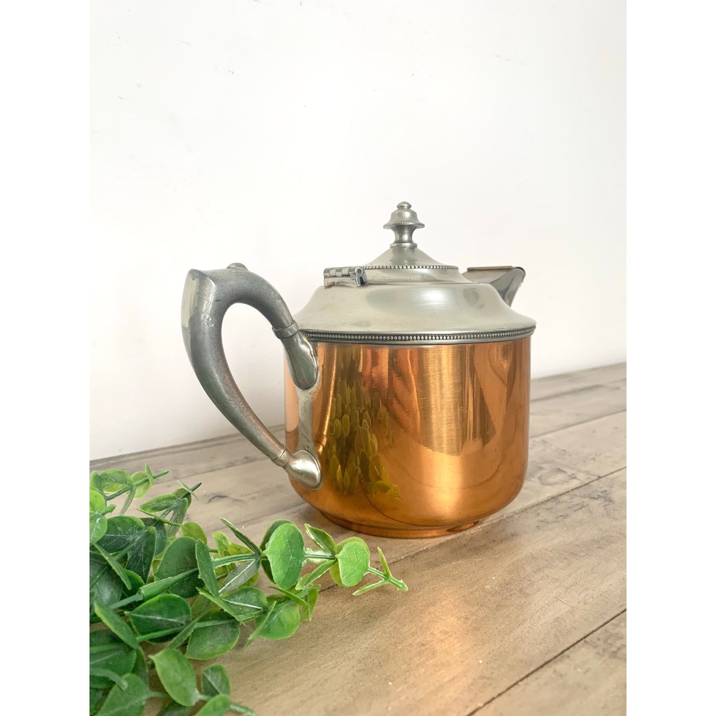 Vintage Manning Bowman Copper Teapot Coffee Pot Kettle Pewter Lid Rustic Cottage