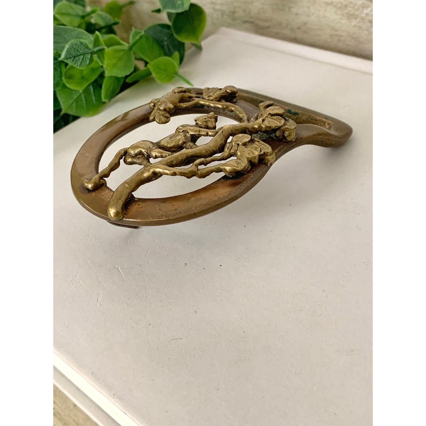 Vintage Masterworks Brass Belt Buckle Tiger Tree Western Animal