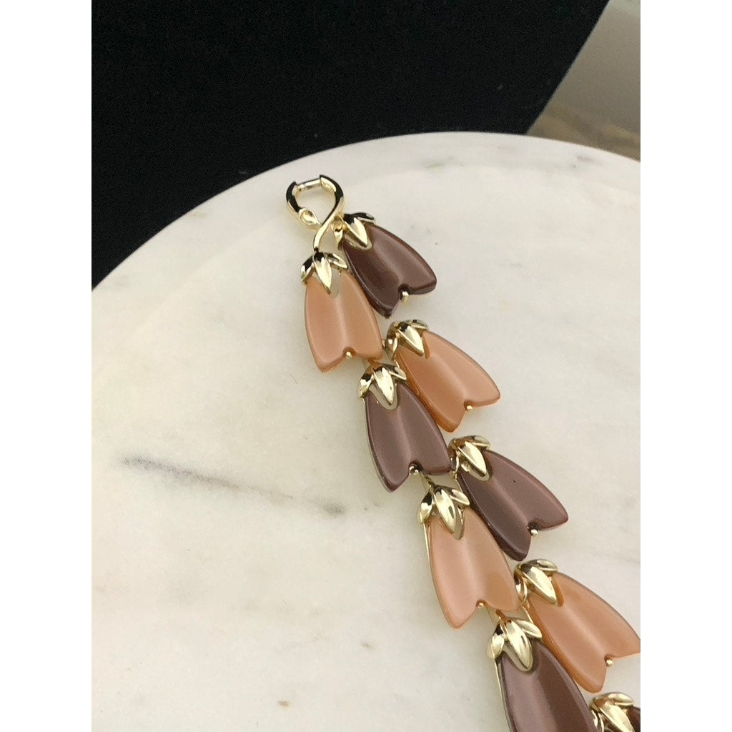 Vintage 1960s Lisner Thermoset Bracelet Oak Leaf & Berry Signed 7.25” Retro MCM