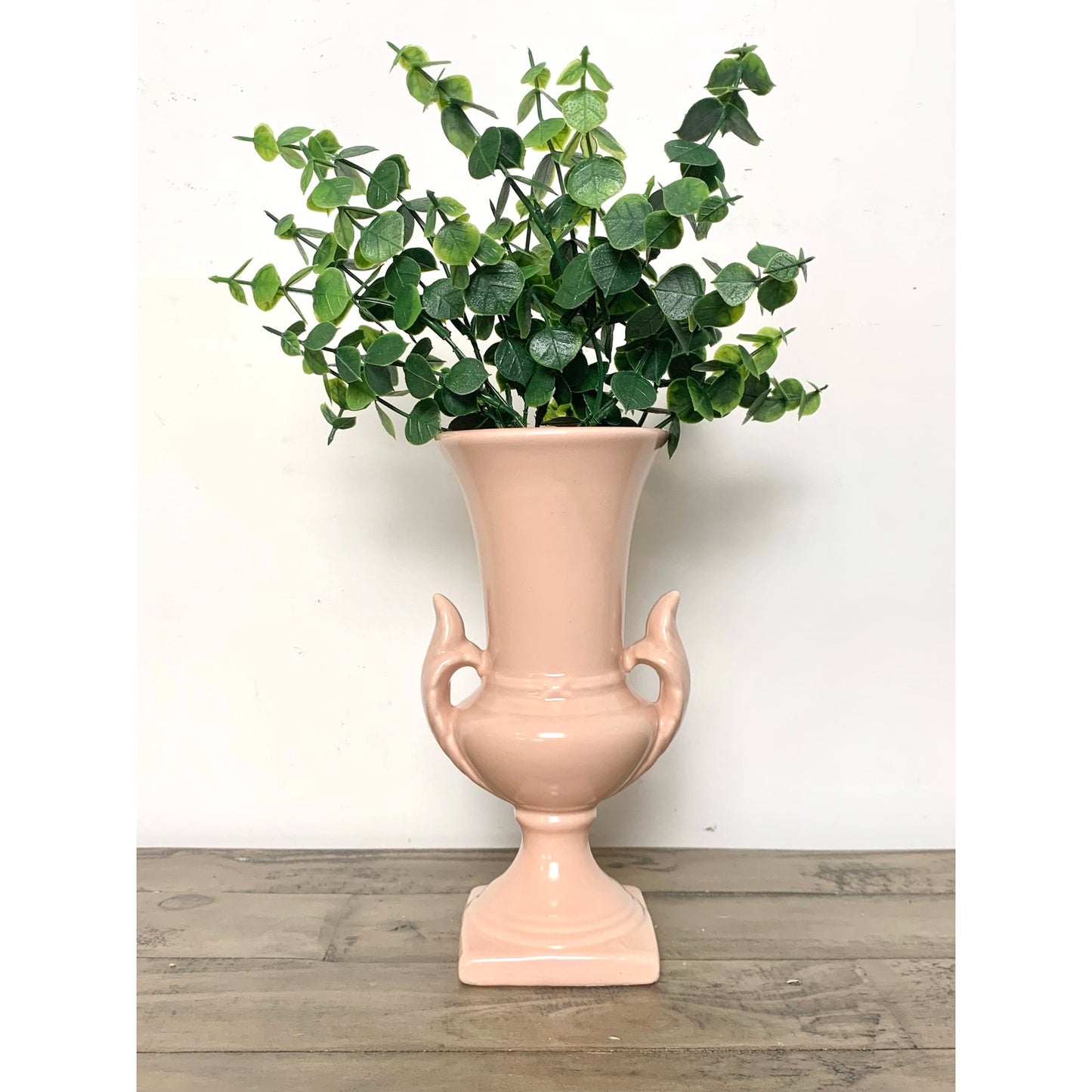 Vintage Royal Haeger Blush Pink Vase with Handles Mid Century Ceramic Pedestal Urn