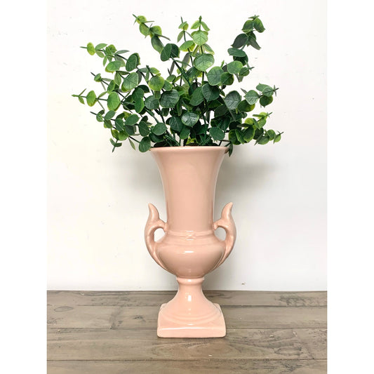 Vintage Royal Haeger Blush Pink Vase with Handles Mid Century Ceramic Pedestal Urn