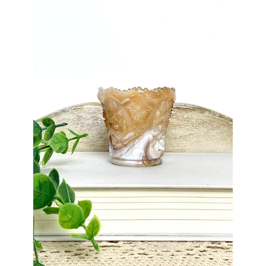 Vintage Imperial Slag Glass Toothpick Holder Caramel White Marbled Match Holder Votive