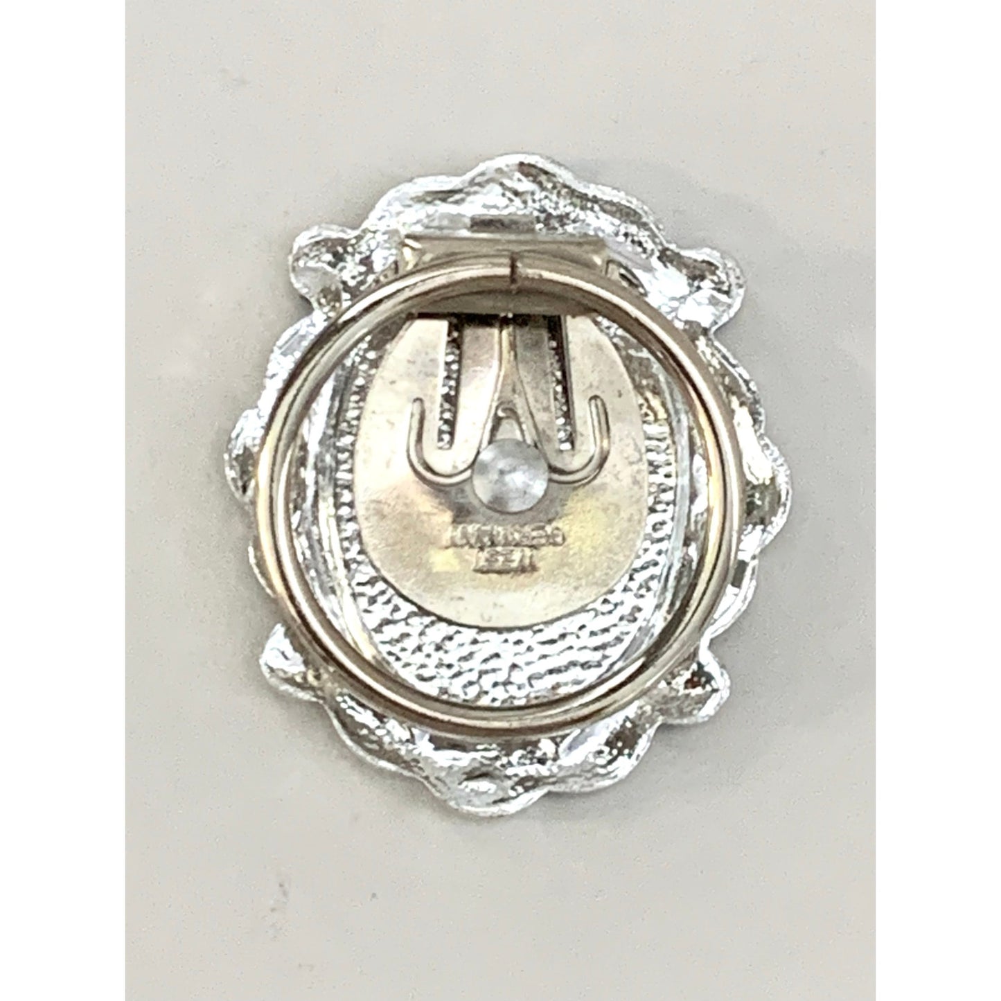 Vintage West Germany Mother of Pearl Scarf Clip Ornate Silver Tone Oval