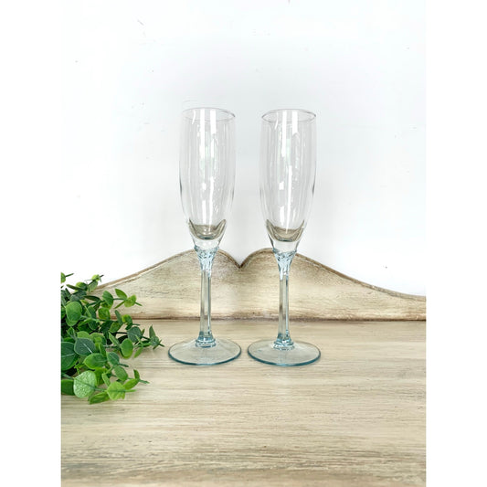 Vintage Champagne Flutes Set Ice Blue Stem Glasses Pair Wedding Servingware