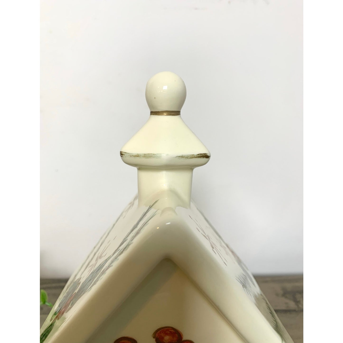 Vintage Ceramic Christmas Birdhouse with Hand Painted Holly and Berry Design Holiday Cottage