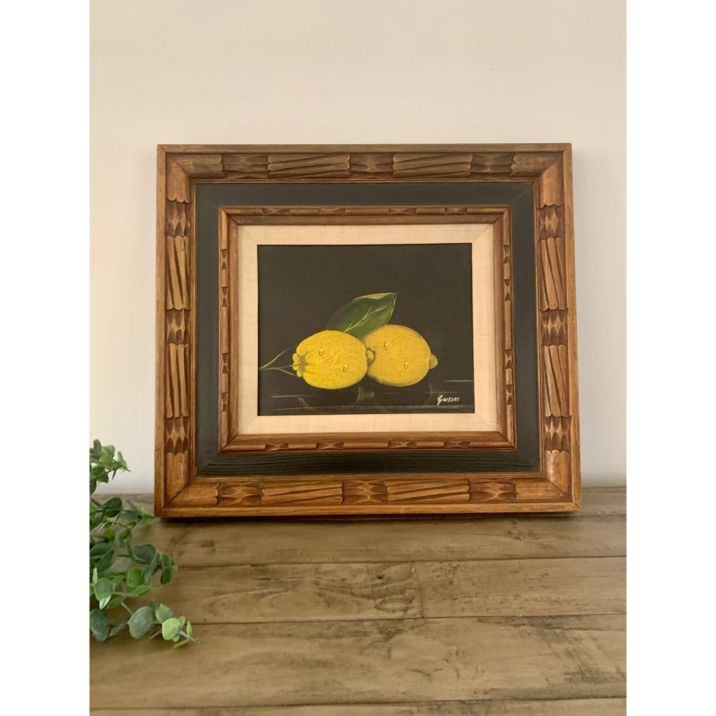 Vintage Original Oil Painting by Antonio Gusini Still Life Lemons Framed Canvas