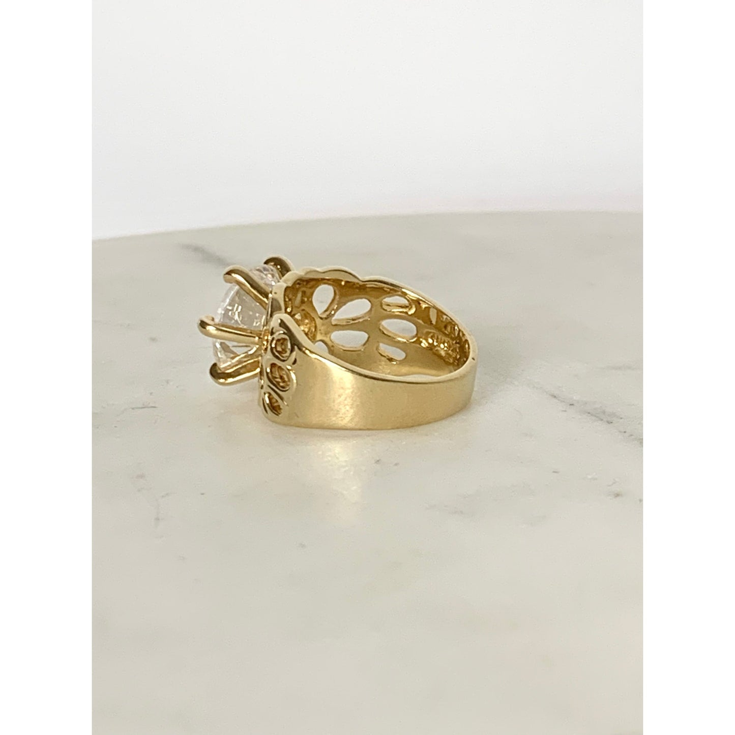 Vintage Uncas Sterling Silver Gold Vermeil Statement Ring CZ Size 8.25 Cocktail