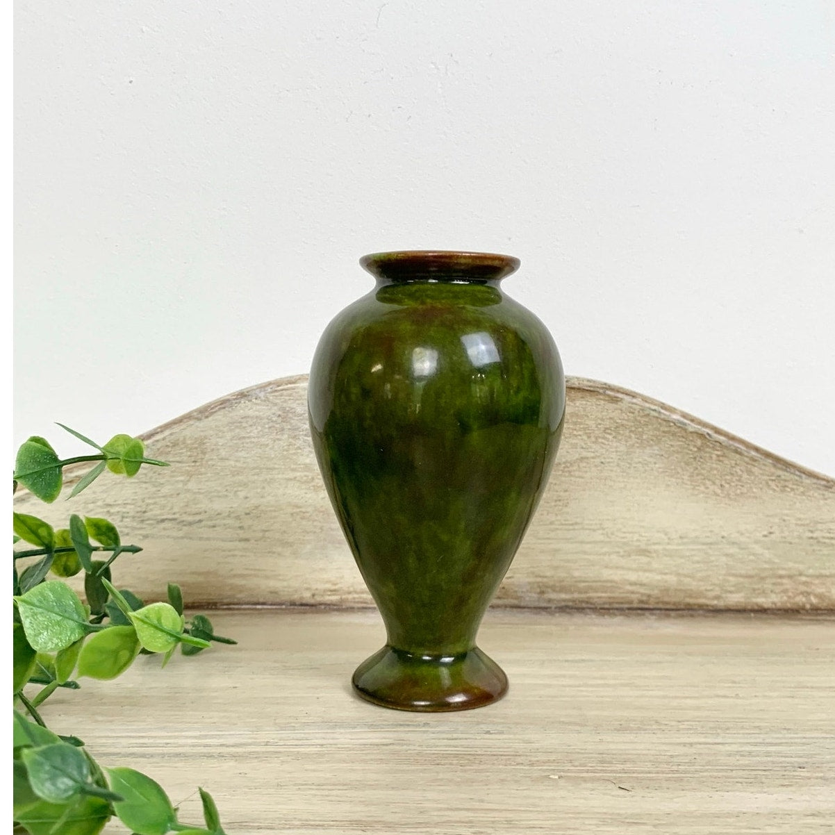 Vintage Studio Pottery Vase Moss Green Signed Gail Art Pottery Mid Century Cottage