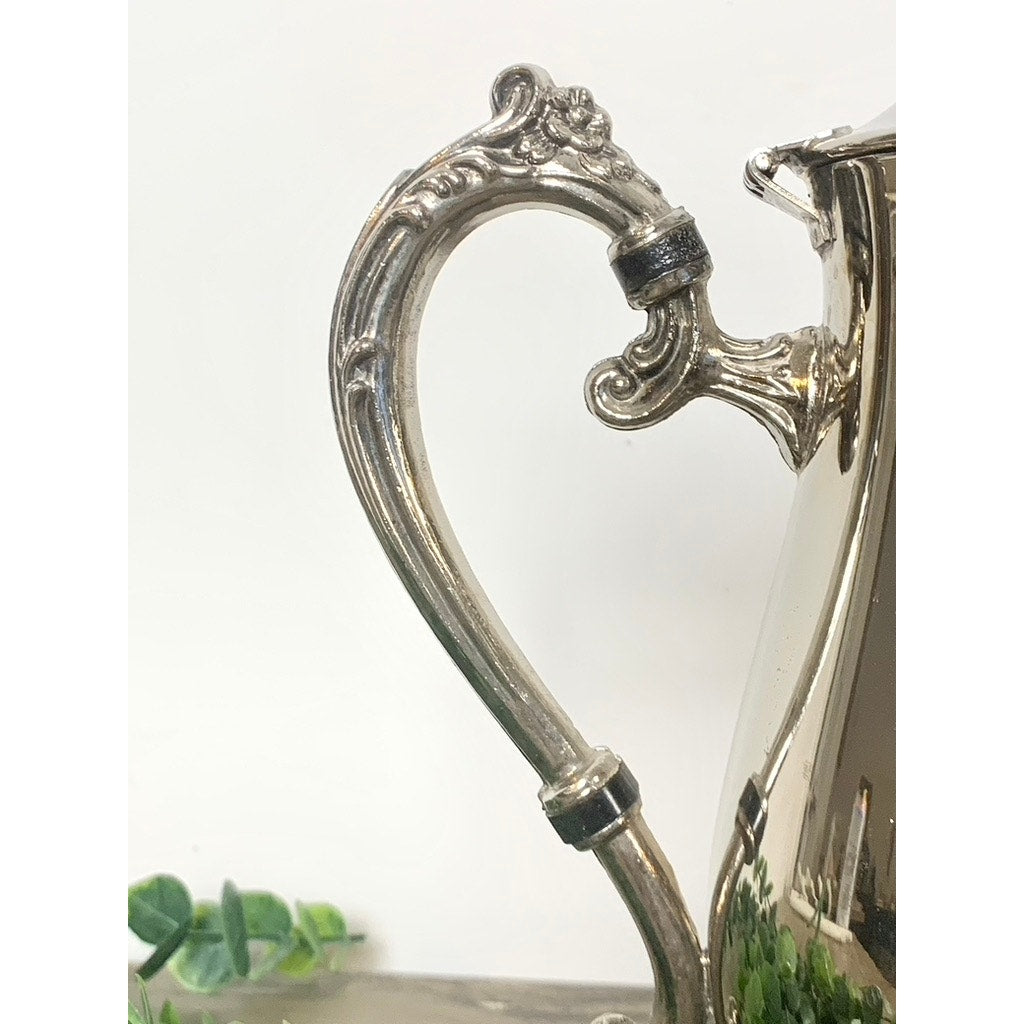 Vintage Silverplate Coffee Pot Tea Pot Ornate Footed Serving Dish Hinged Lid Floral Elegant