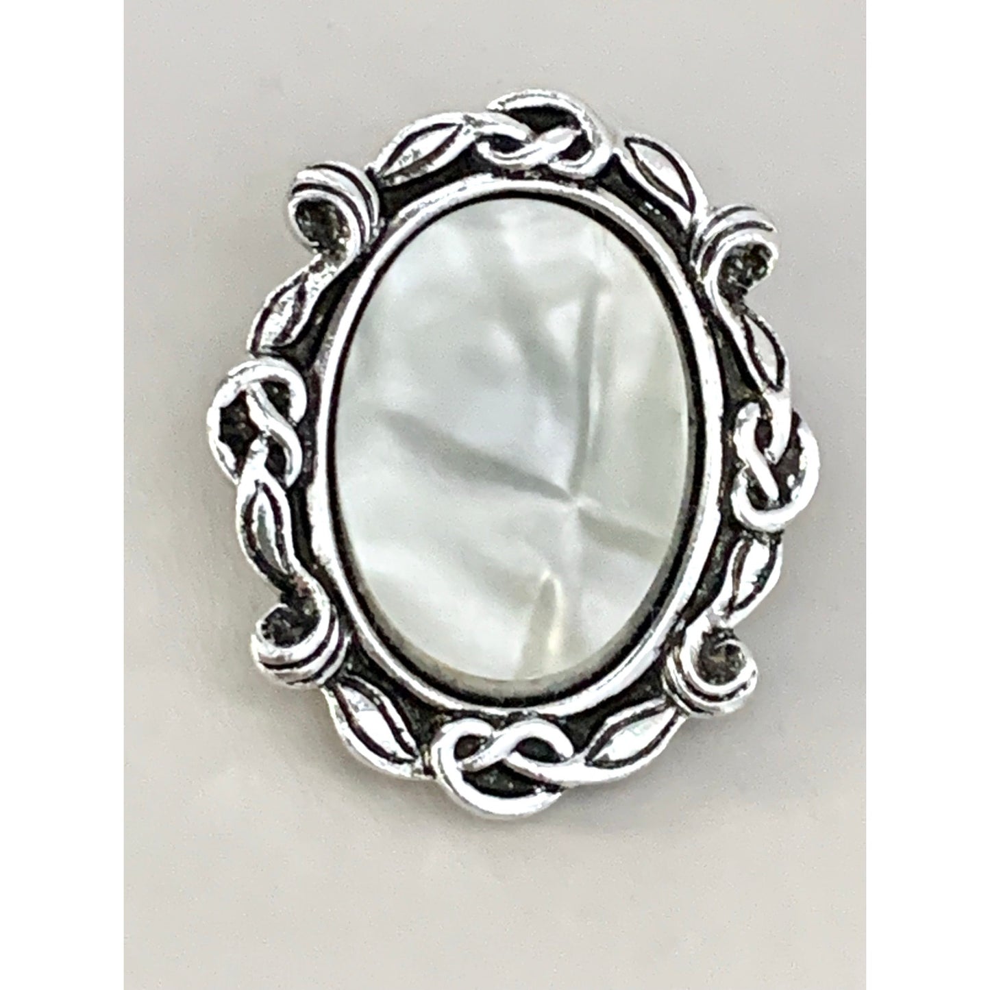 Vintage West Germany Mother of Pearl Scarf Clip Ornate Silver Tone Oval