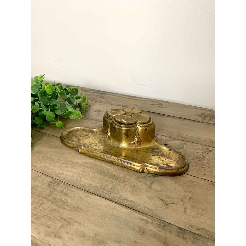 Antique Bradley & Hubbard Brass Inkwell Gold Ornate Old Money Office Decor