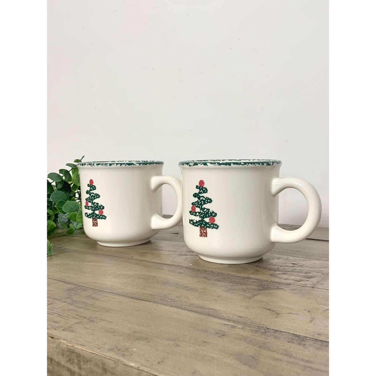 Vintage Furio Italy Christmas Tree Mugs Pair Ceramic Holiday Collectible Cups