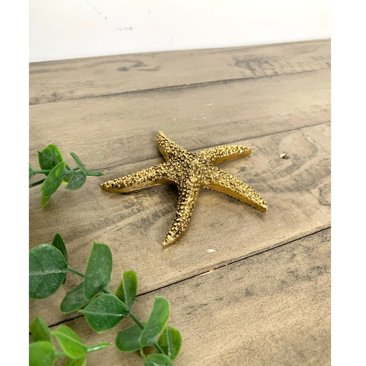Vintage Small Brass Starfish Figurine Paperweight Nautical Coastal Beach Gold