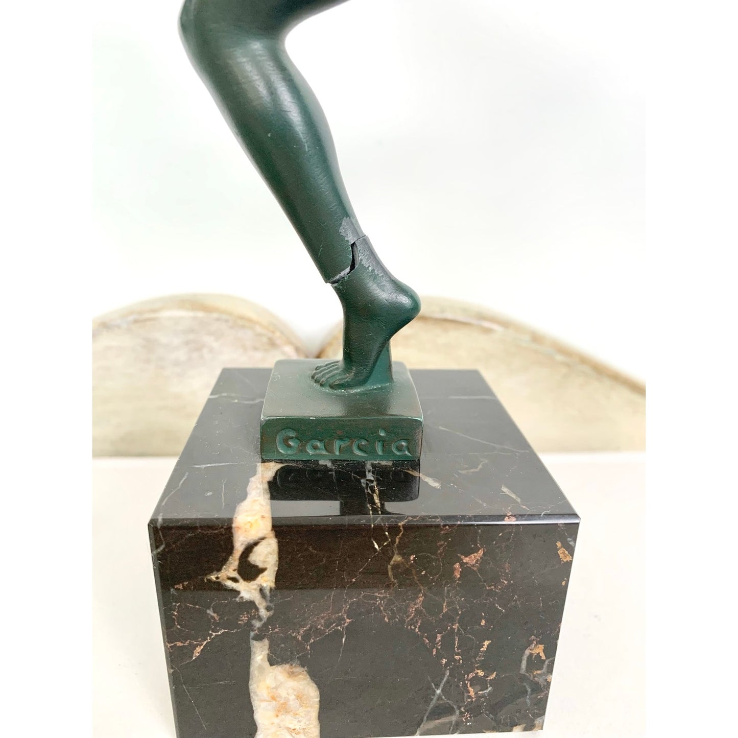 Vintage French Art Deco Garcia Dancer Sculpture Le Verrier Figural Statue Marble Base
