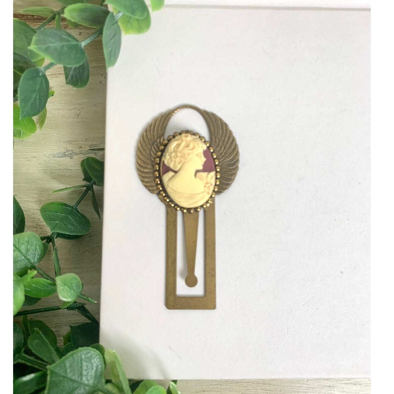 Vintage Victorian Style Cameo Brass Bookmark Angel Wings Old World Charm Book Lover