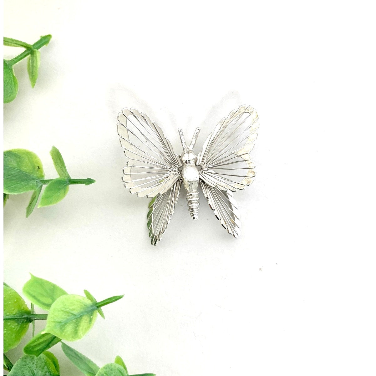 Vintage Monet Butterfly Brooch Silvertone Filigree Wing Pin Signed Statement Nature Jewelry