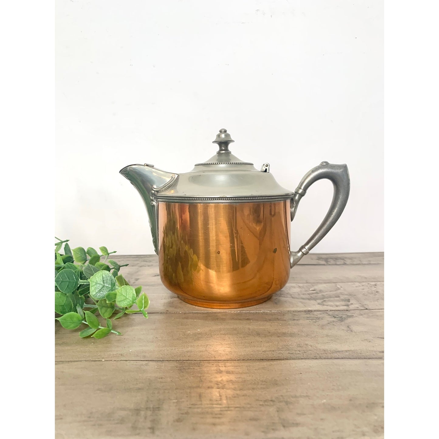 Vintage Manning Bowman Copper Teapot Coffee Pot Kettle Pewter Lid Rustic Cottage