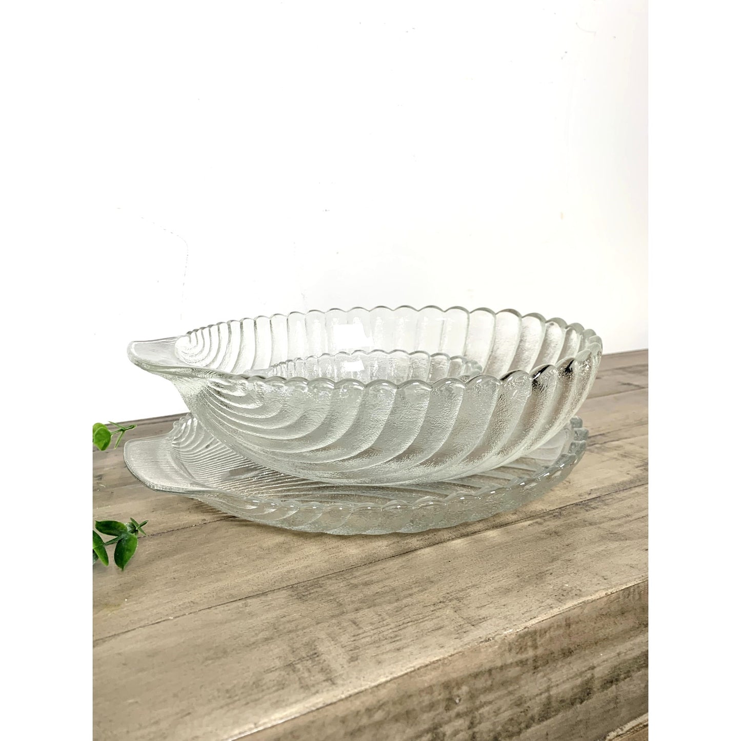 Vintage Anchor Hocking Clam Shell Glass Serving Dish Set 3pc Coastal Cottage