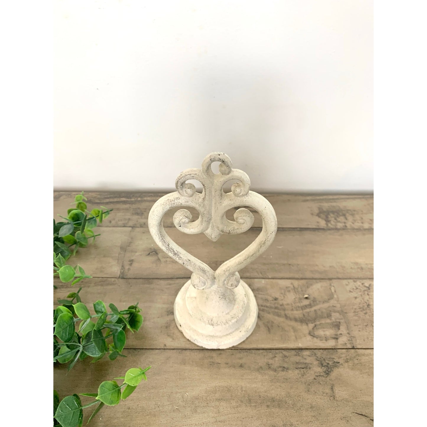 Vintage White Cast Iron Heart Scroll Doorstop Bookend Finial Shabby Cottage