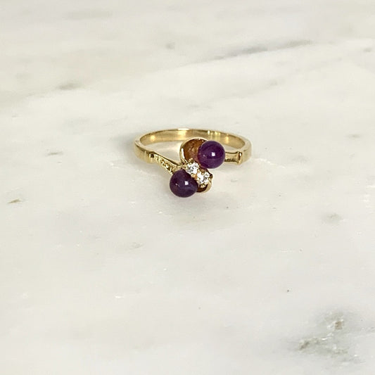 Vintage Gold-Plated Amethyst & CZ Accent Ring – Size 6.25