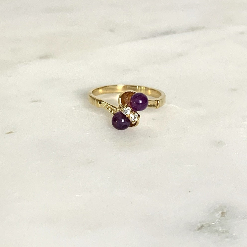 Vintage Gold Plated Amethyst & CZ Accent Ring Women's Size 6.25 Dainty Feminine