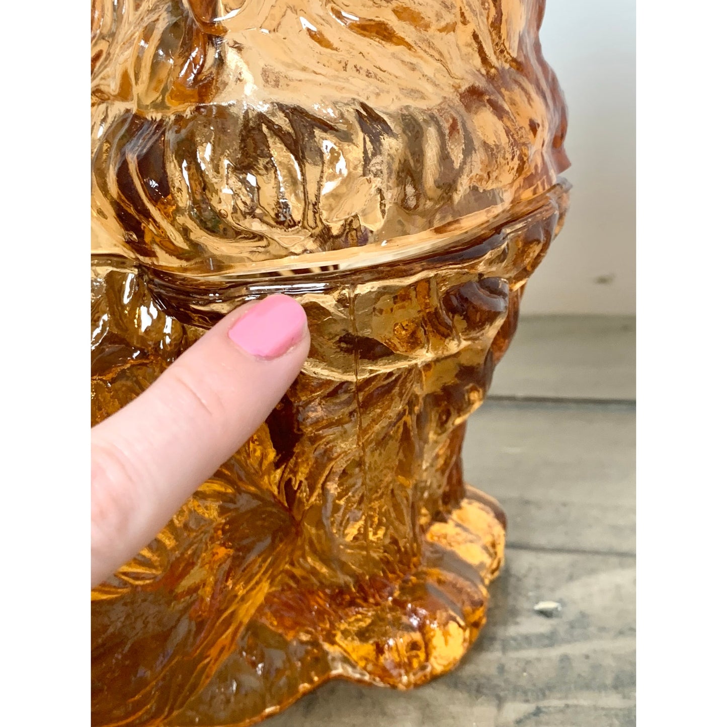 Vintage Pink Amber Glass Collie Dog Cookie Jar Apothocary Mid Century Dog Canister